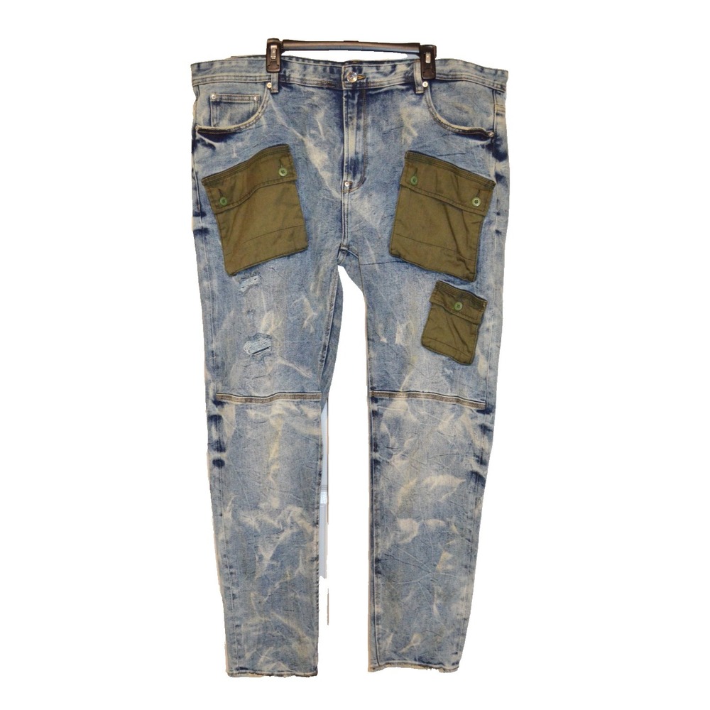 Akoo Jeans Mens 44 x33 Distressed Blue Denim Zipper Pocket No Rivals Hip Hop Y2K